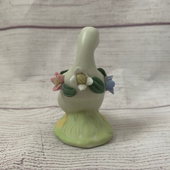 White Porcelain Duck or Goose Figurine with Flowers Grass Spring Easter 3"H - Picture 3 of 12